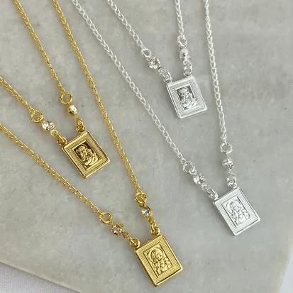 Escapulário Strass NSenhora do Carmo e Sagrado Coração de Jesus