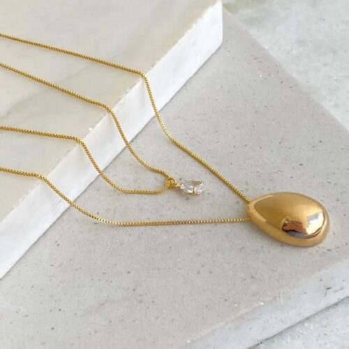 Colar Duplo Zircônia e Gota Lisa