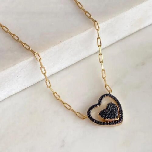 Colar Cartier Coração Zircônia Negra