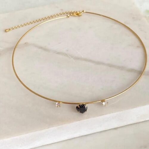 Choker Aro Ponto Zircônia Cristal e Negra