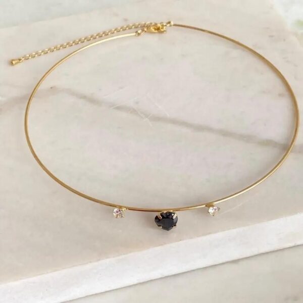 Choker Aro Ponto Zircônia Cristal e Negra