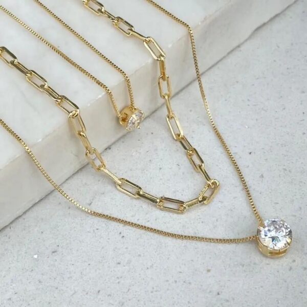 Colar Triplo Veneziana e Cartier Ponto de Luz