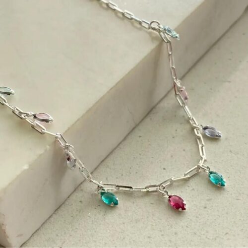 Colar Choker Gotas Zircônias Coloridas
