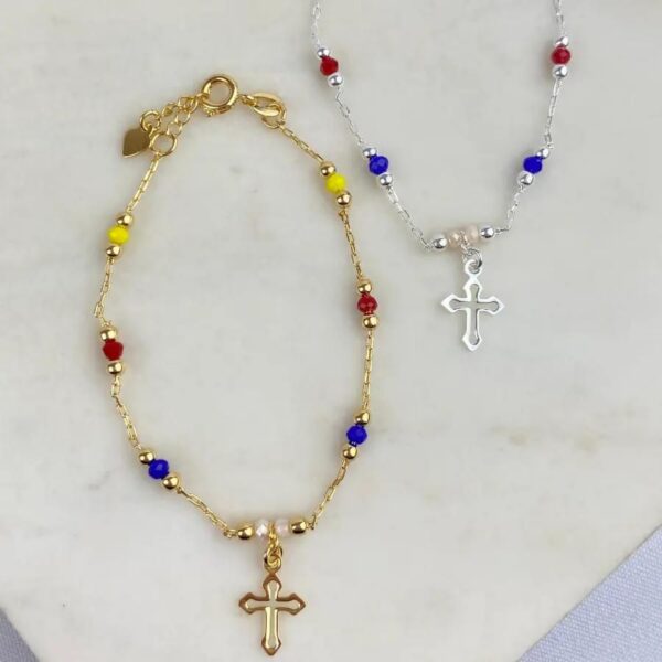 Pulseira Infantil Miçanga e Cruz
