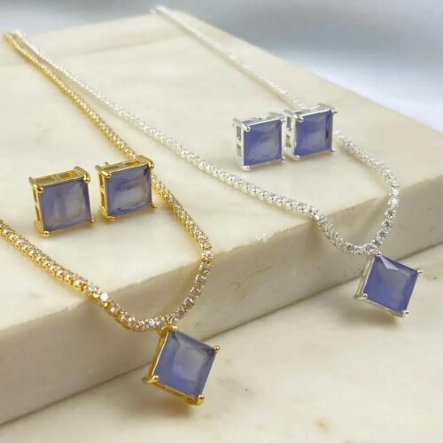 Conjunto Zircônia Quadrada Ametista Riviera