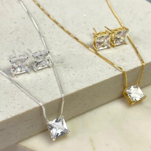 Conjunto Zircônia Quadrada Cristal