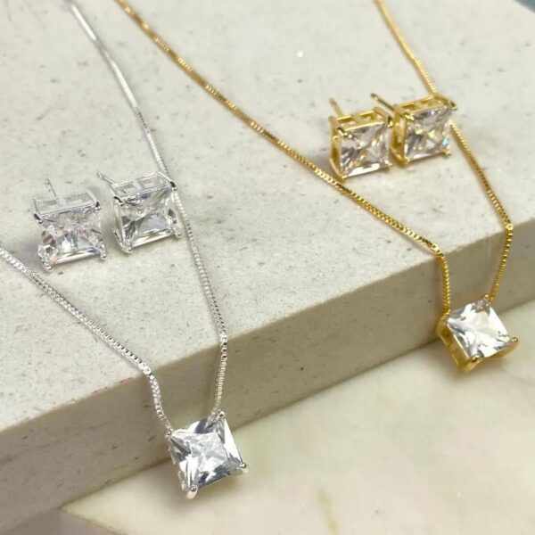 Conjunto Zircônia Quadrada Cristal