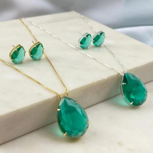 Conjunto Zircônia Gota Verde