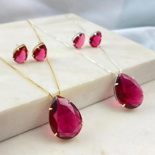 Conjunto Zircônia Gota Vermelha