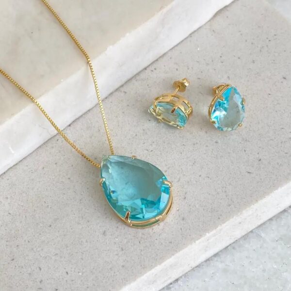 Conjunto Gota Zircônia Azul