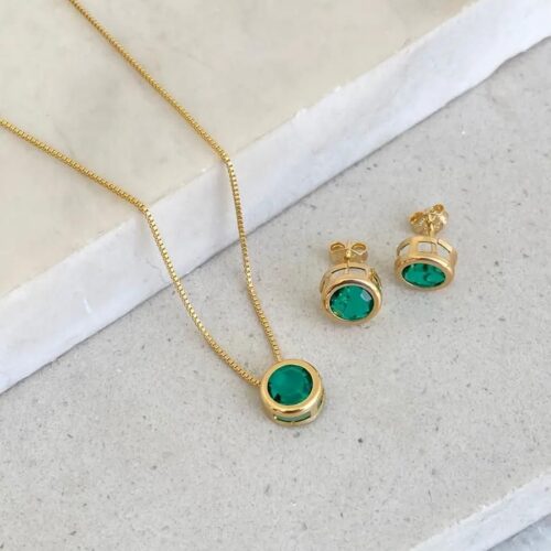 Conjunto Zircônia Verde Moldura