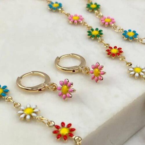 Brinco Infantil Argolinha Margarida em Resina