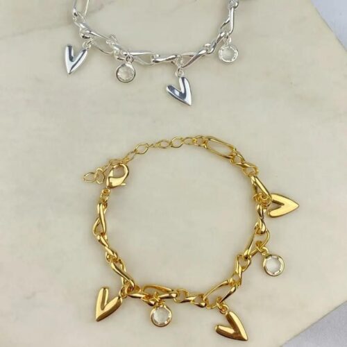 Pulseira Pingente Coração e Zircônia