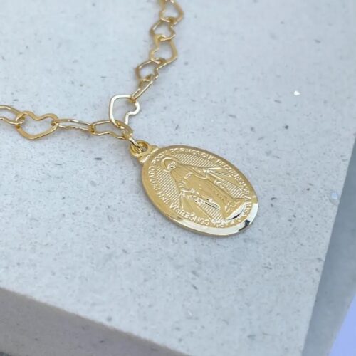 Pulseira Malha Coração Pingente Nossa Senhora das Graças