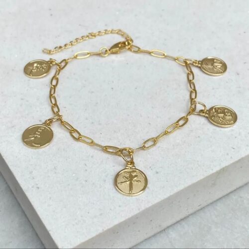 Pulseira Malha Cartier Pingente Amor, Esperança, Paz, Sorte, Sabedoria