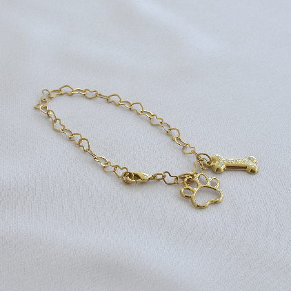 Pulseira Elos Corações Pingente Pet