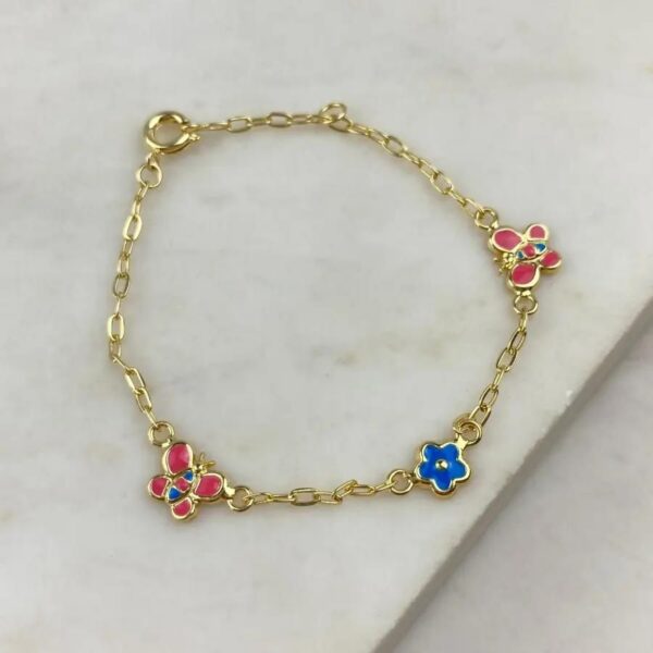 Pulseira Infantil Borboletas e Flor Coloridas