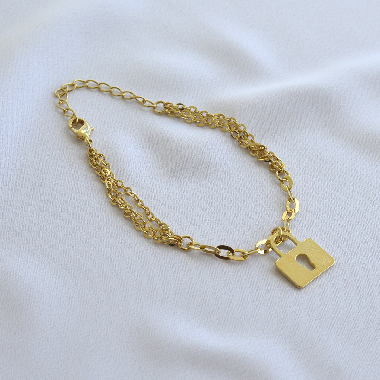 Pulseira Malha Tripla Pingente Cadeado Médio