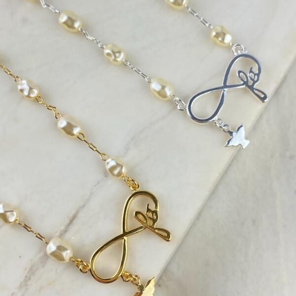 Colar Pérolas Infinito + Fé + Espírito Santo