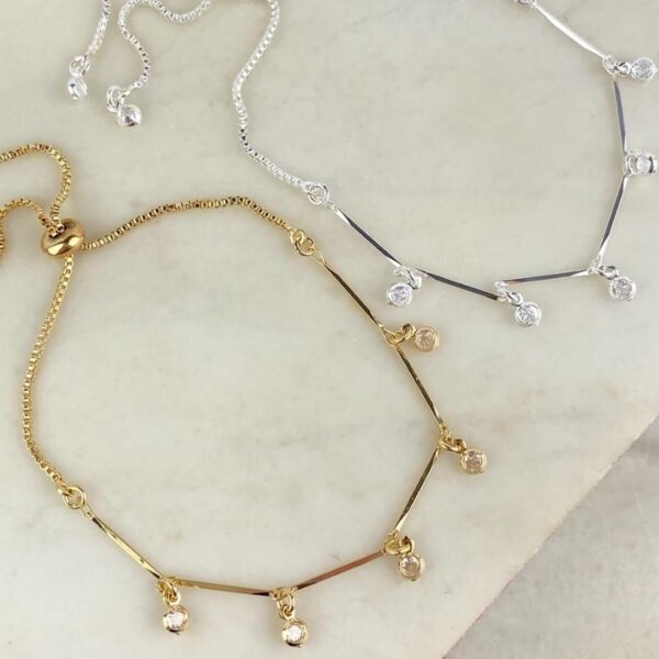 Pulseira Regulável Fio de Ouro com Zircônia
