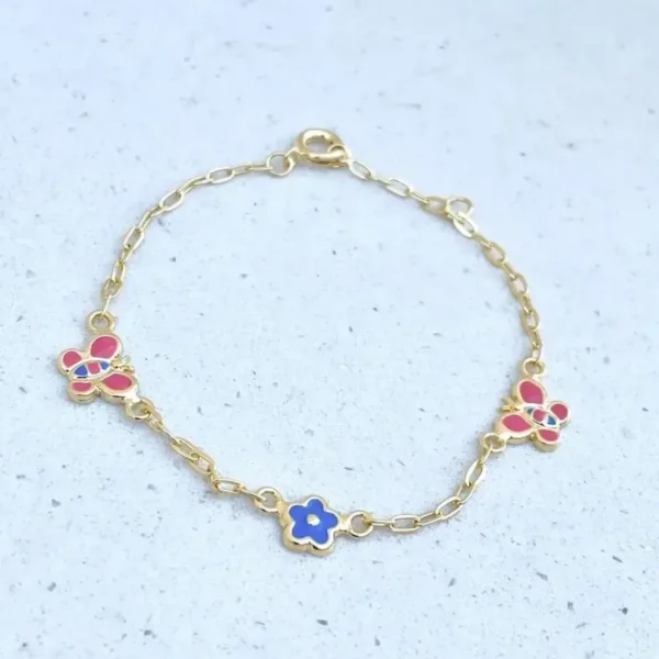 PULSEIRA INFANTIL BORBOLETAS E FLOR COLORIDAS
