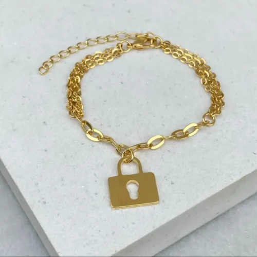 PULSEIRA MALHA TRIPLA PINGENTE CADEADO