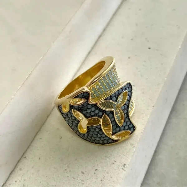 ANEL REGULAVEL ZIRCONIA LEITOSA AZUL