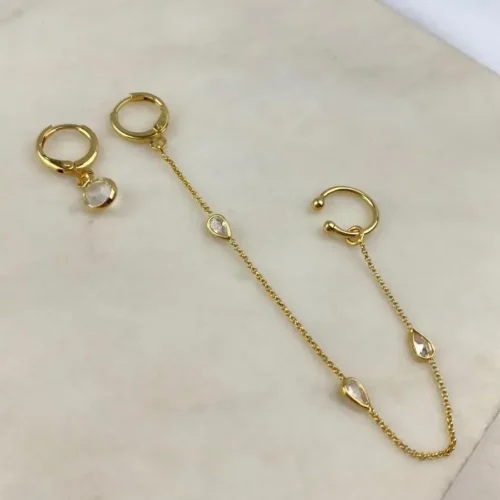 Brinco Argola Tec E Ear Cuff Zircônia