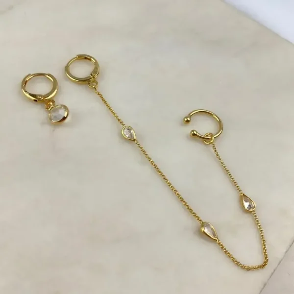 Brinco Argola Tec E Ear Cuff Zircônia