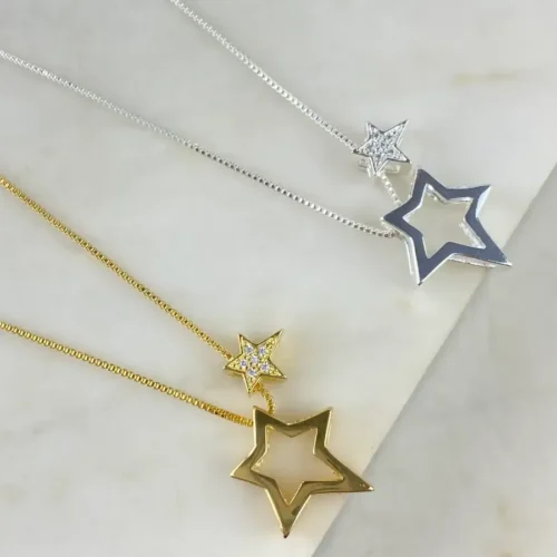 Colar estrela dupla vazada zircônia