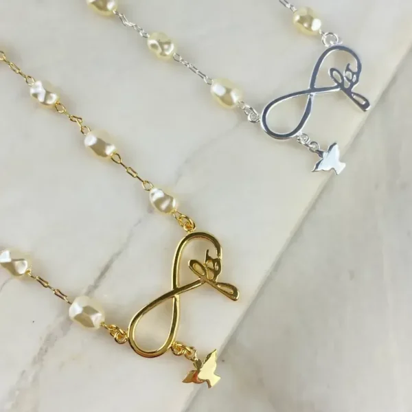 Colar Perolas Infinito + fé + Espírito Santo