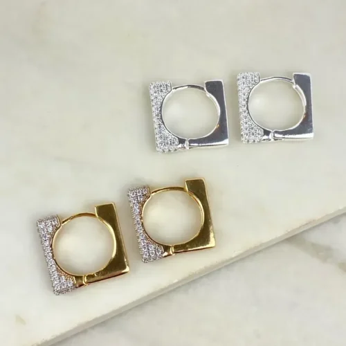 Argola quadrada zircônia (trio 3)