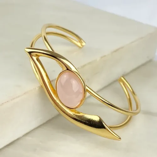 PULSEIRA BRACELETE OLHO PEDRA QUARTZO ROSA