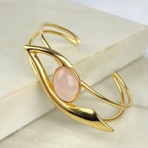PULSEIRA BRACELETE OLHO PEDRA QUARTZO ROSA
