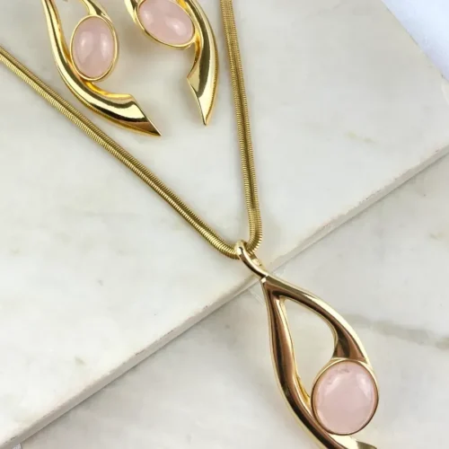 Conjunto Cordão Alemão Pedra Porcelana Perolada