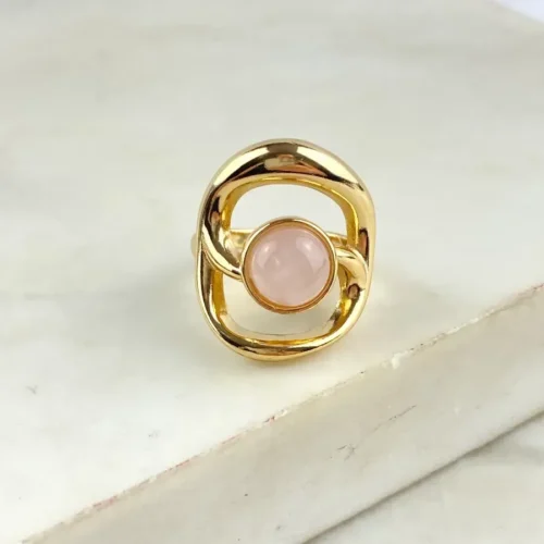 Anel S Vazado com Quartzo Rosa