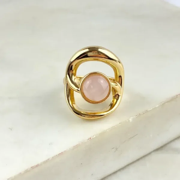 Anel S Vazado com Quartzo Rosa
