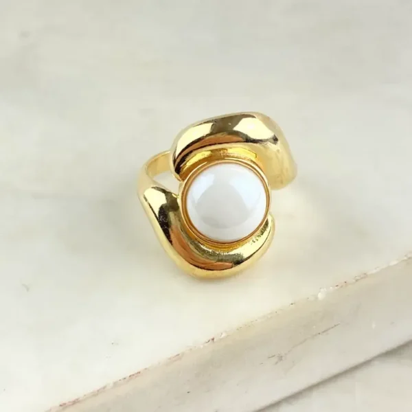 Anel Olho Pedra Porcelana Perolada