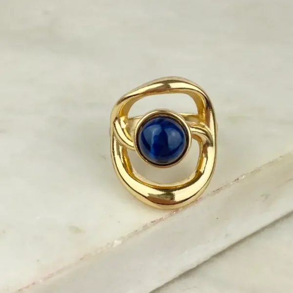 Anel S Vazado com Pedra Sodalita