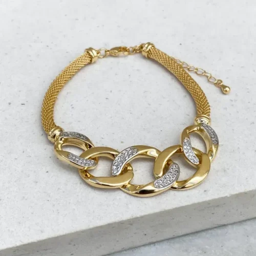 PULSEIRA MALHA TRANÇAS ELOS CRAVEJADOS